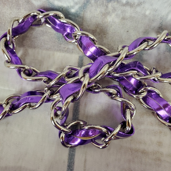 Justin Bieber Metallic Purple Quilted Heart Handbag Dead Stock Chain Strap - Picture 6 of 12